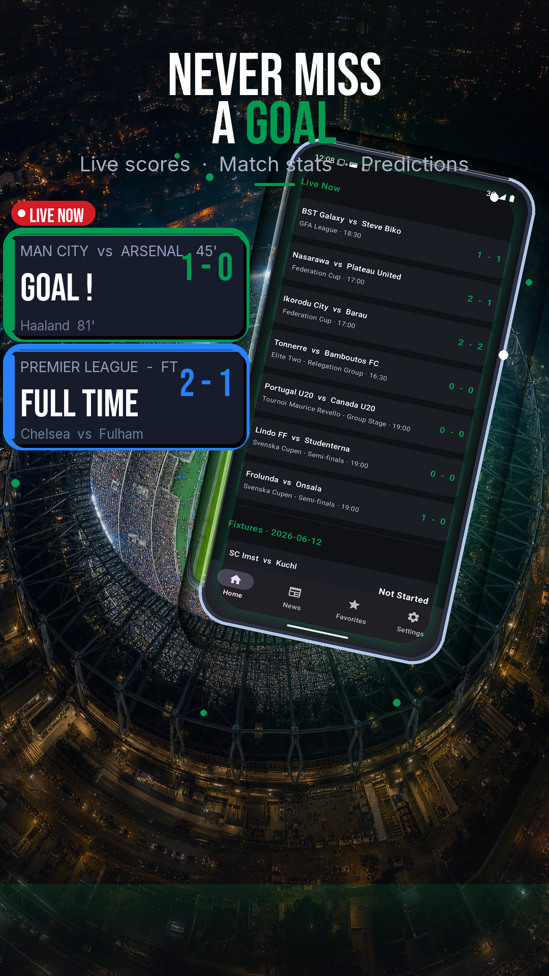 GoalHub live scores screen