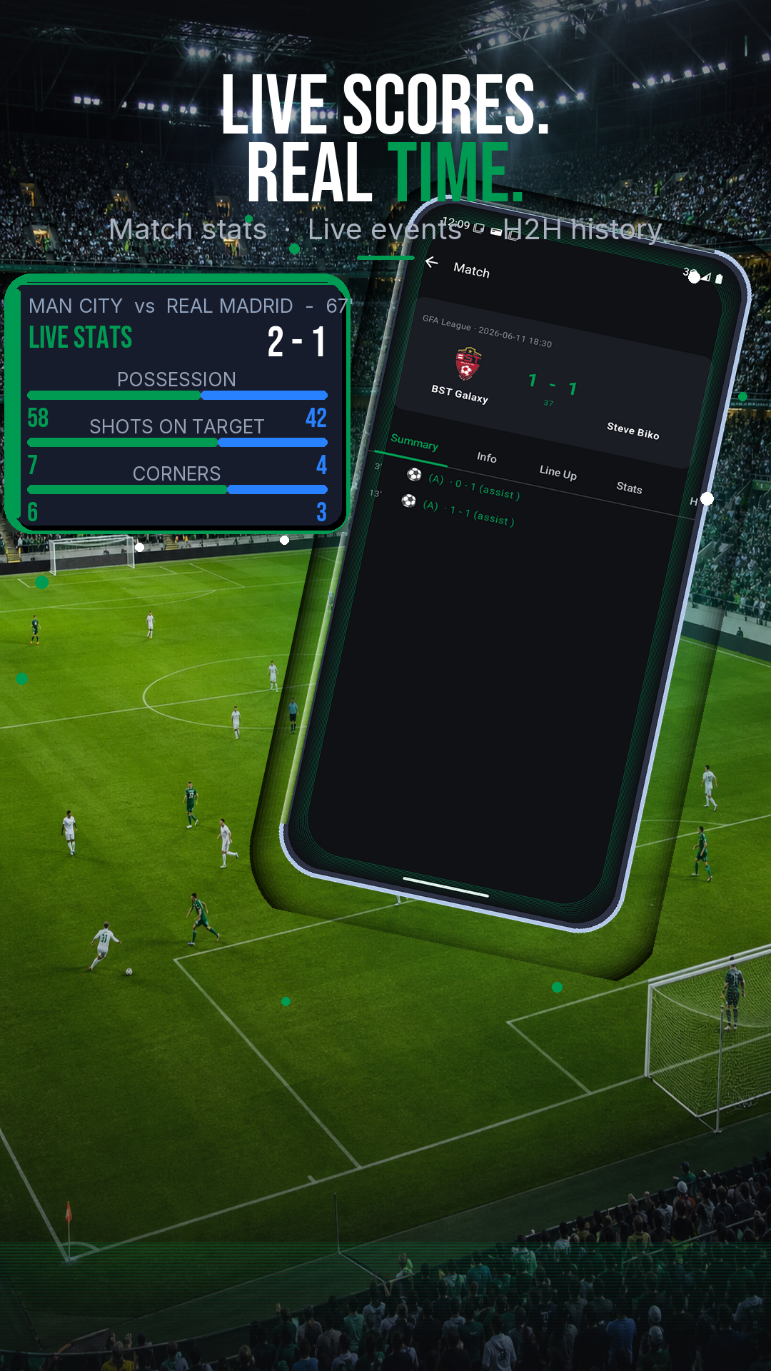 GoalHub live match statistics screen